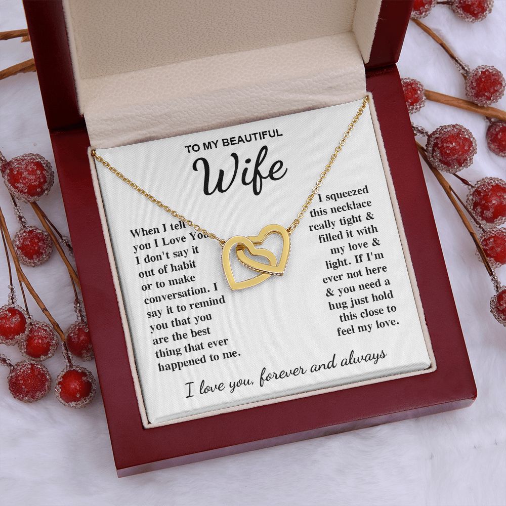 To My Beautiful Wife Necklace Gift for Her, Soulmate for Wife Birthday Gifts from Husband, Anniversary for Women, Soulmate Gifts, Message Card and Necklace Gifts Box Gift Box Styles on Birthday, Wedding, Anniversary, Valentine Interlocking Heart