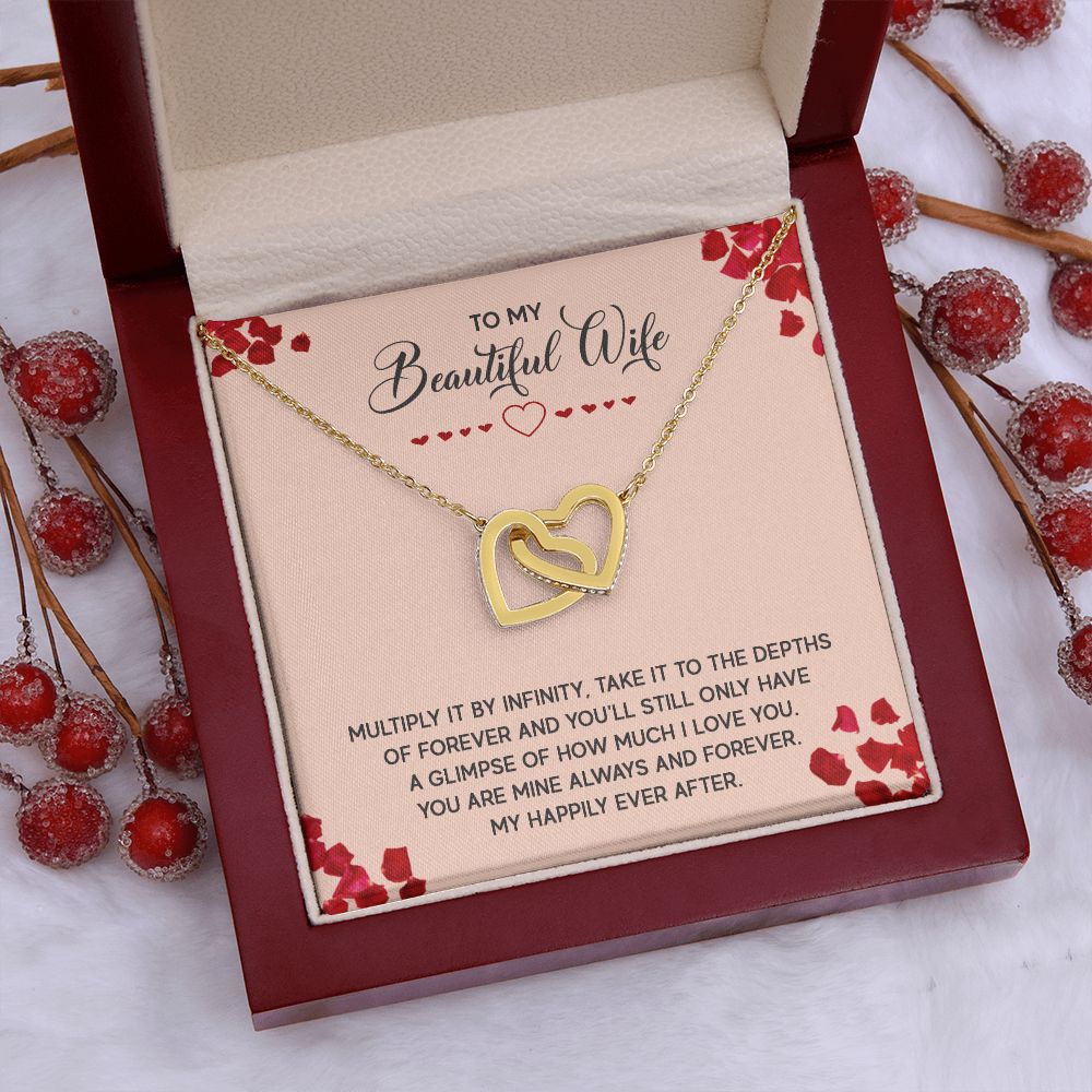 Couples Gifts, To My Beautiful Wife Necklace Gifts From Husband, Wedding Anniversary Jewelry For Wife From Husband, Wife Birthday From Husband, To My Soulmate Message Card and Gift Box styles On Birthday, Christmas, Anniversary  Interlocking Heart