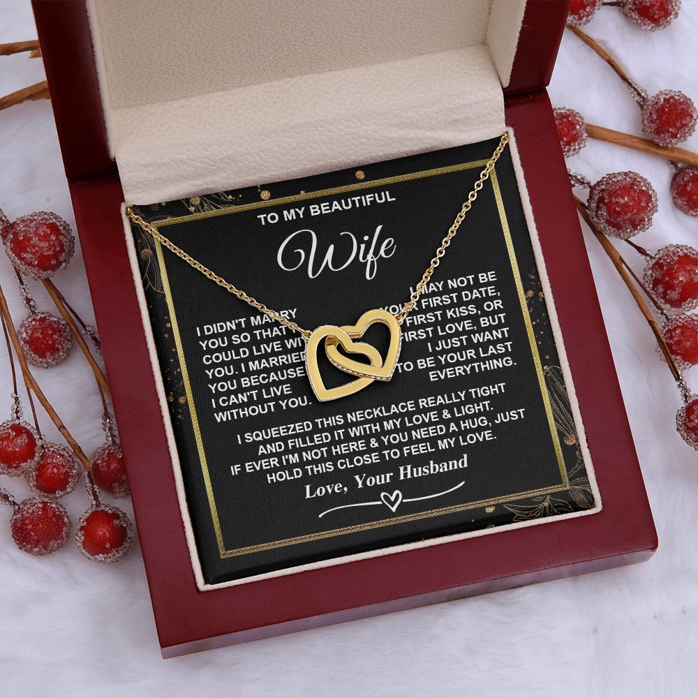 Wife Necklace Gifts from Husband, Gifts for Wife Valentine from Husband, Necklaces for Wife from Husband to My Wife Message Card and Necklace Gift Box Gift Box Styles on Birthday, Christmas, Wedding, Anniversary, Valentine Interlocking Heart