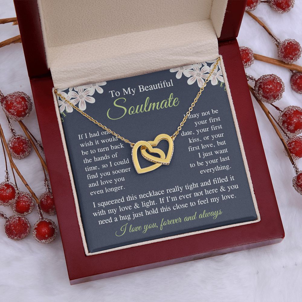 Soulmate Necklace Gift for Her, Soulmate Jewelry, Necklace for Future Soulmate, Valentine Anniversary Jewelry for Wife Necklace Gifts from Husband - Soulmate Gift Necklace with Message Card and Gift Box Interlocking Heart