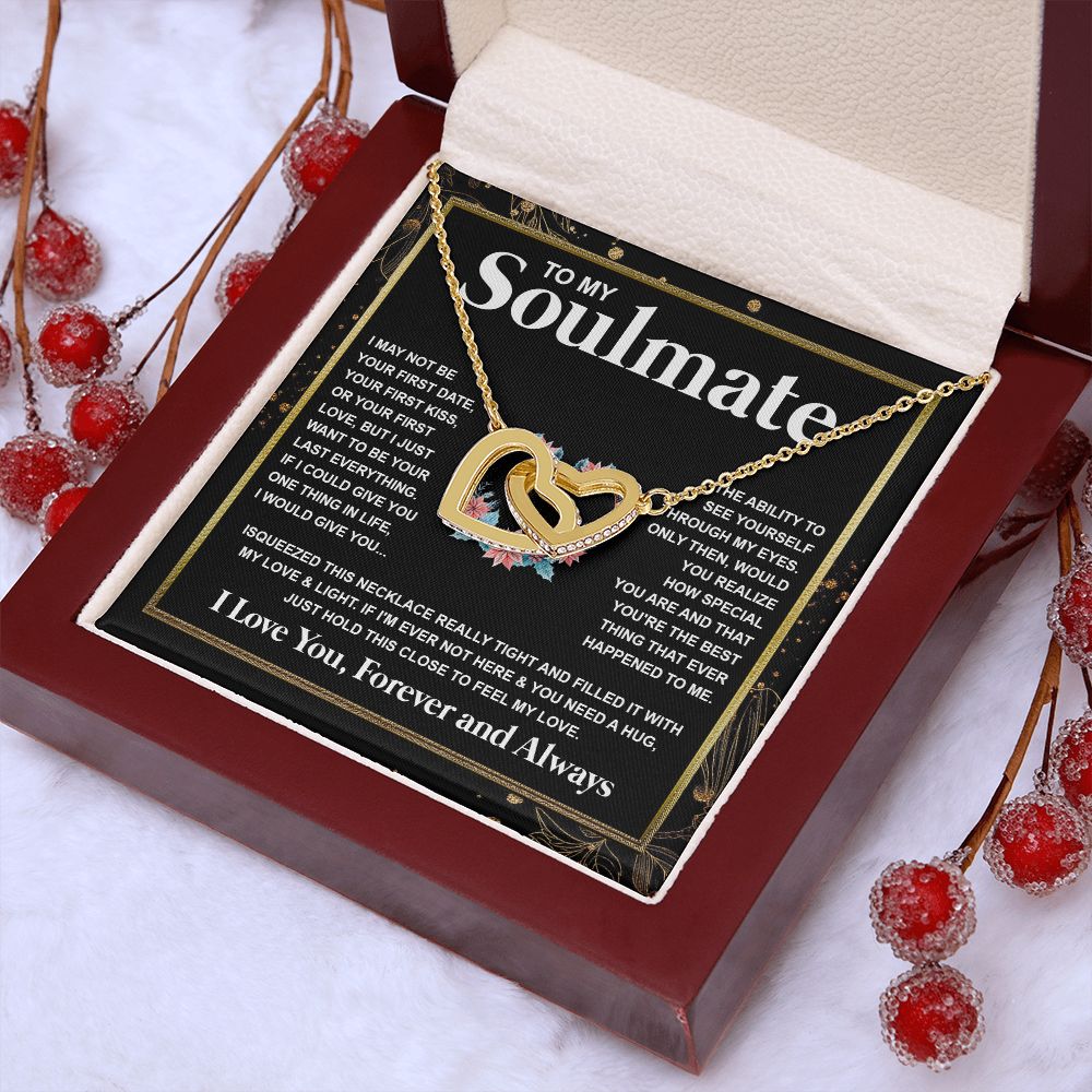 Couples Gifts Necklace To My Soulmate Necklace Anniversary Wedding Jewelry Romantic Gifts For My Wife Pendant Jewelry with Message Card and Box Necklaces for Women Valentines Day Happy Anniversary Wedding Present Interlocking Heart