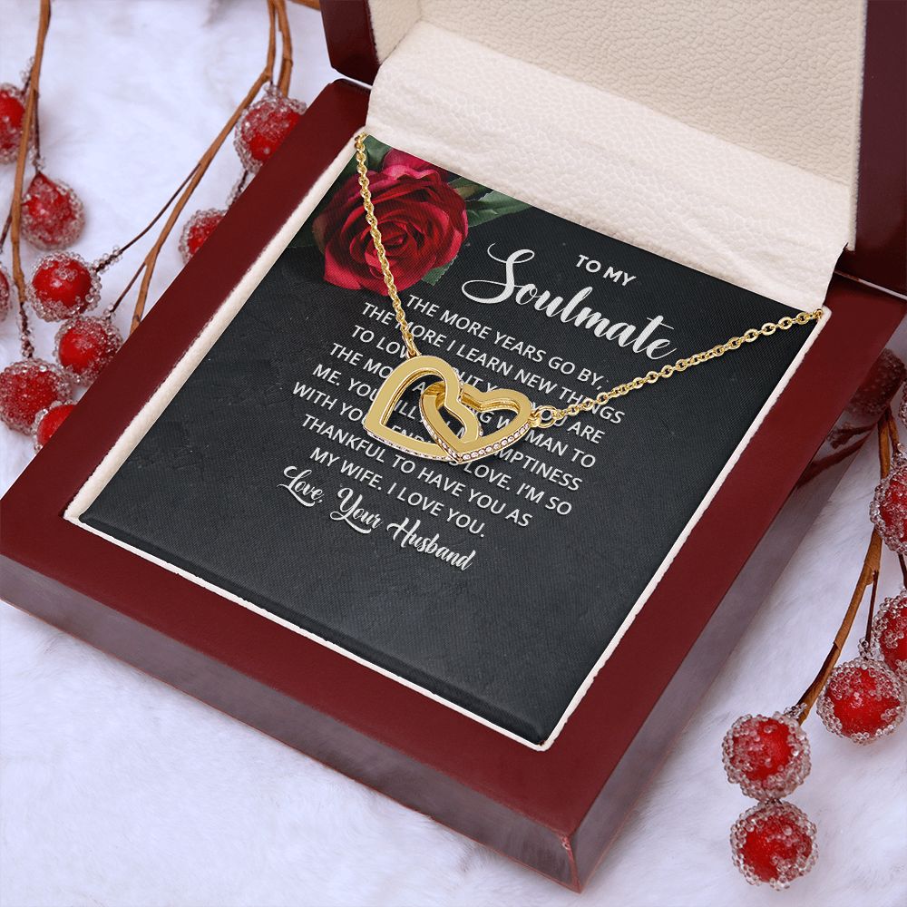 Soulmate Necklace Gifts From Husband, Wedding Anniversary Jewelry For Wife From Husband, Wife Birthday Gifts From Husband, To My Unbiological Sister Message Card and Gift Box styles On Birthday, Christmas, Anniversary  Interlocking Heart