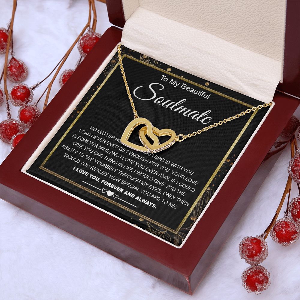 To My Beautiful Soulmate Necklace Gifts for Wife from Husband, Wife Valentine Gifts, Gift for Wife, Message Card and Necklace Gift Box Gift Box Styles on Birthday, Wedding, Anniversary, Valentine Interlocking Heart