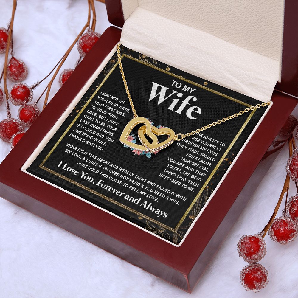 Couples Gifts Necklace To My Wife Necklace Anniversary Wedding Jewelry Romantic Gifts For My Wife Pendant Jewelry with Message Card and Box Necklaces for Women Valentines Day Happy Anniversary Wedding Present Interlocking Heart