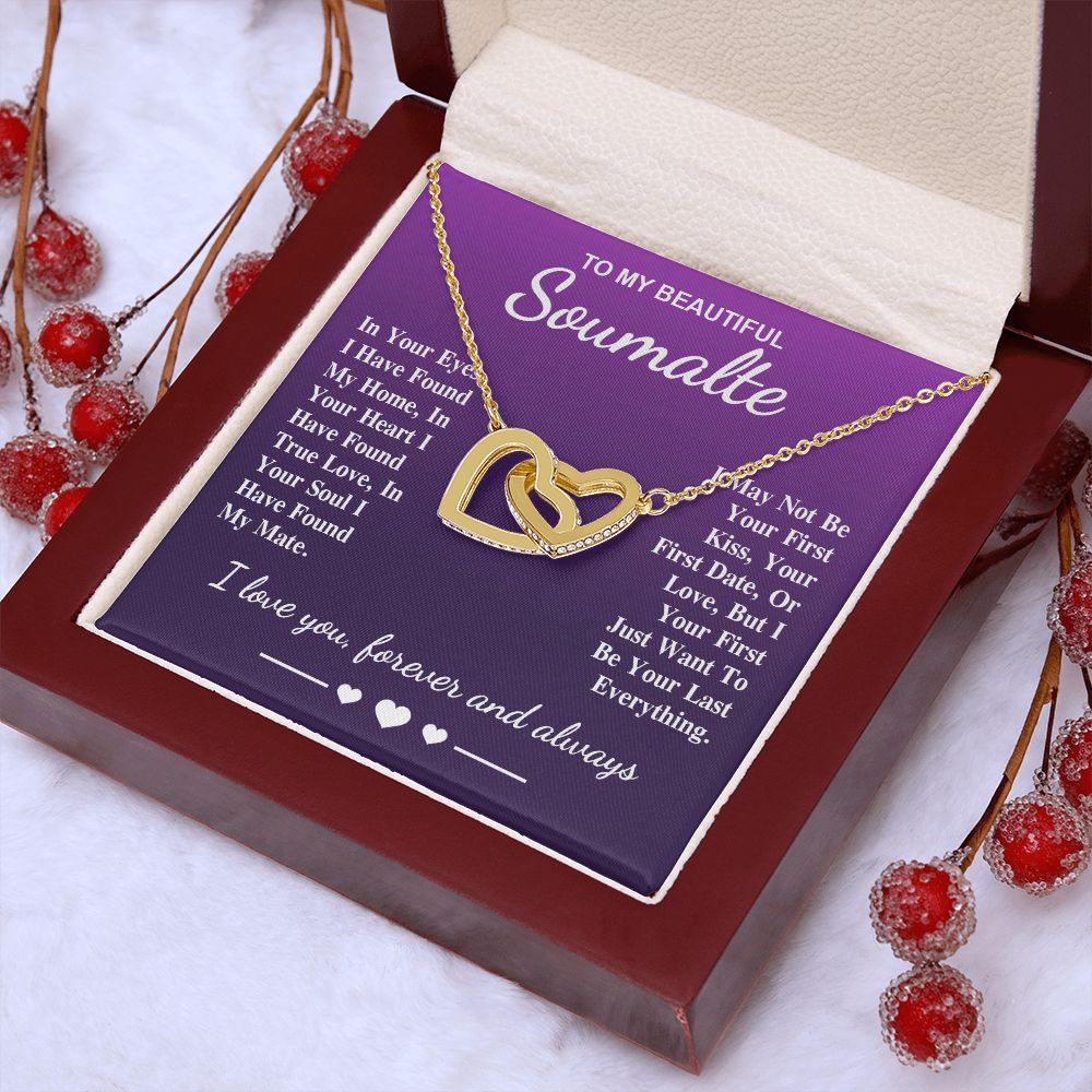 To My Beautiful Soulmate Necklace Gift, Soulmate for Wife Birthday Gifts from Husband, Valentine for Women, Soulmate Gifts, Message Card and Necklace Gifts Box Gift Box Styles on Birthday, Wedding, Anniversary, Valentine Interlocking Heart