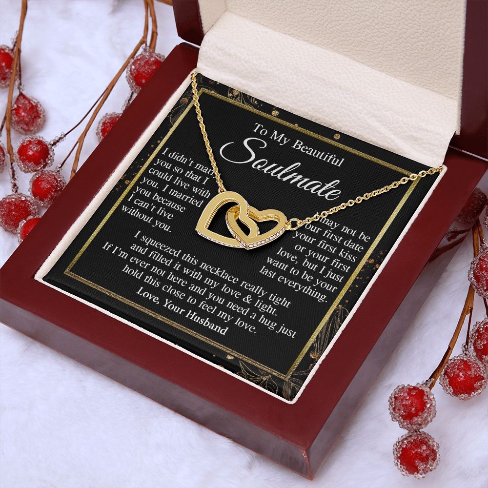 Soulmate Necklace Gift From Husband, Anniversary Romantic Gifts for Soulmate from Husband, Wife Wedding Gifts Message Card and Necklace Gifts Box Gift Box Styles on Birthday, Wedding, Anniversary, Valentine Interlocking Heart
