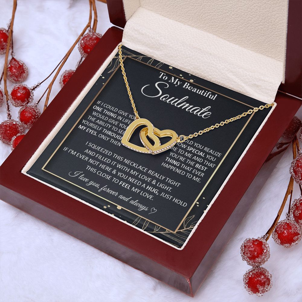 Couples Gifts To My Beautiful Soulmate Necklace From Husband, Anniversary For Wife From Husband, Wife Wedding From Husband, To My Wife, Necklace Custom Name Message Card and Gift Box Styles on Birthday, Christmas, Wedding, Anniversary Interlocking Heart