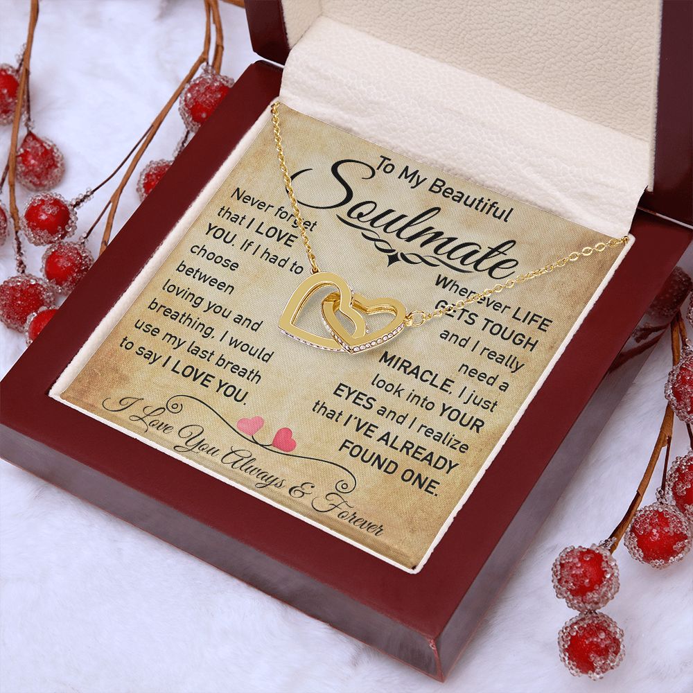 My Beautiful Soulmate Necklace Future Wife Gifts, Promise Necklace For Her, Fiance Gifts For Her, Valentine Gifts For Soulmate From Husband With Message Card Box LED, Soulmate Necklace For Women, To My Wife Necklace Interlocking Heart