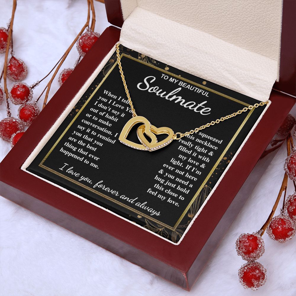 To My Beautiful Soulmate Necklace Gift for Her, Soulmate for Wife Valentine Gifts from Husband, Wedding for Women, Soulmate Gifts, Message Card and Necklace Gifts Box Gift Box Styles on Birthday, Wedding, Anniversary, Valentine Interlocking Heart