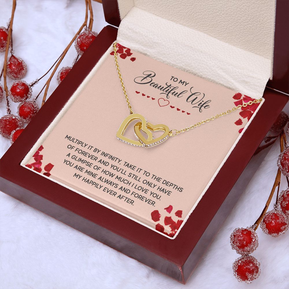Couples Gifts, To My Beautiful Wife Necklace Gifts From Husband, Wedding Anniversary Jewelry For Wife From Husband, Wife Birthday From Husband, To My Soulmate Message Card and Gift Box styles On Birthday, Christmas, Anniversary  Interlocking Heart