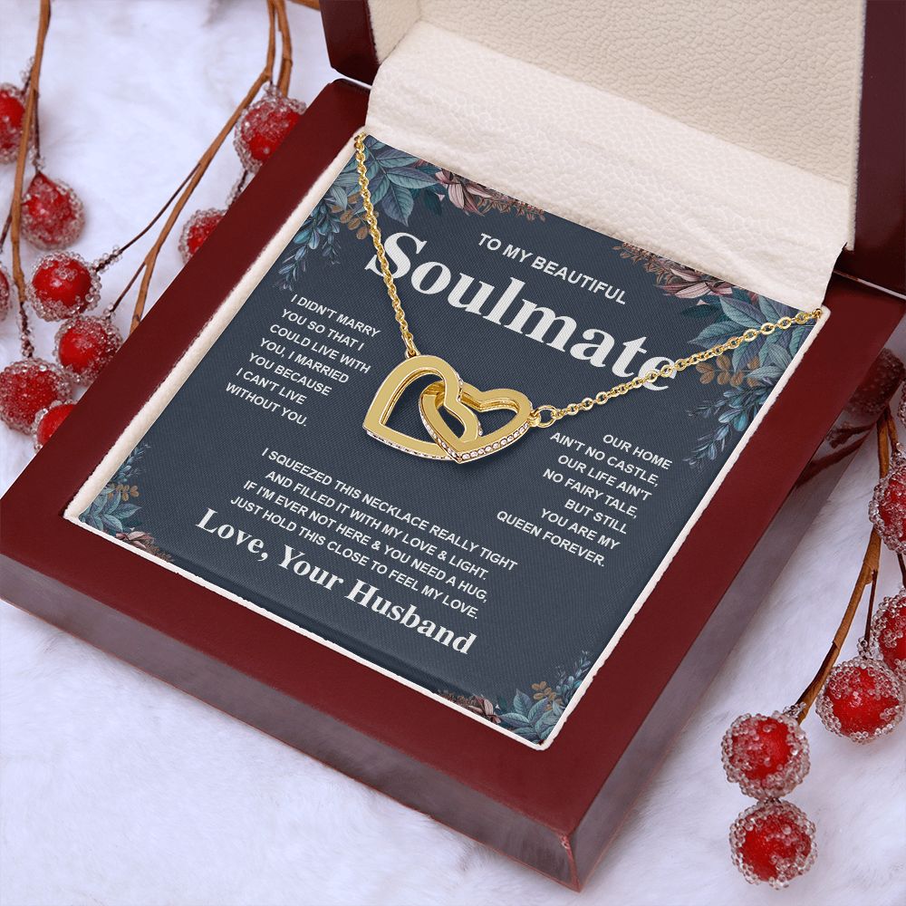 Soulmate Necklace Gift From Husband To My Badass Wife Valentines Days Anniversary Jewelry with Message Card and Gift Box. Gift for Wife. Necklace Gift Set for Wife Message Card and Necklace Gifts Box Gift Box Styles Interlocking Heart