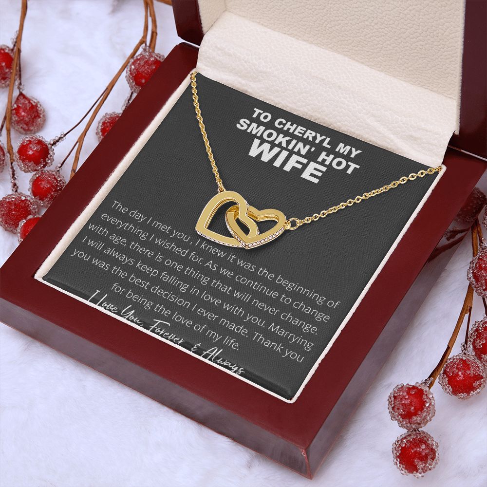 Couples Gifts, To My Smokin's Hot Wife Necklace, Bonus Necklace Gift For Her, Birthday Gift Necklaces Customer Name Message Card and Gift Box styles On Birthday, Christmas, Anniversary Interlocking Heart