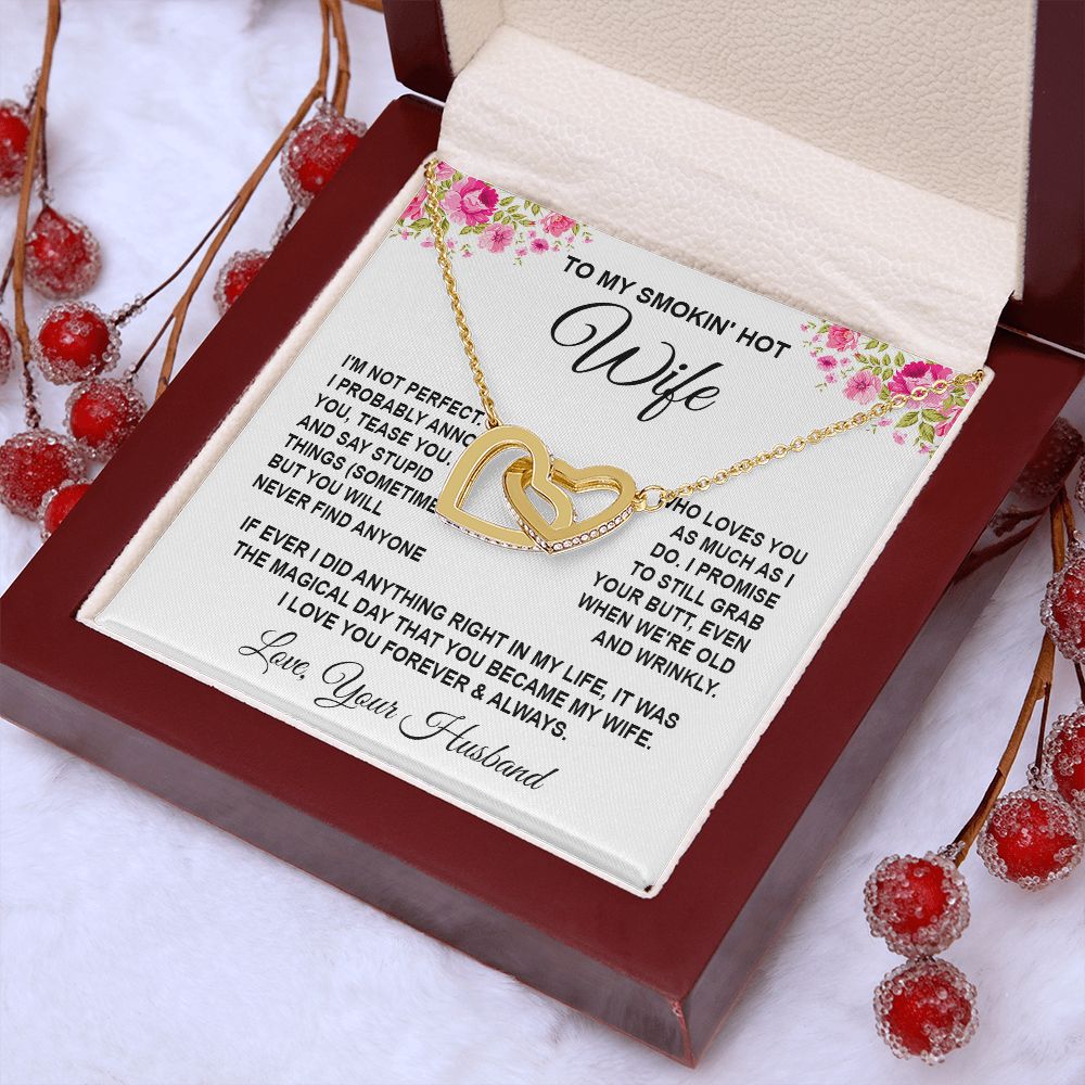 Wife Necklace Gifts from Husband, Wedding Anniversary Gifts for Wife from Husband, Wife Valentine Gifts from Husband, To My Wife Necklace Message Card and Necklace Gifts Box Gift Box Styles on Birthday, Wedding, Anniversary, Valentine Interlocking Heart