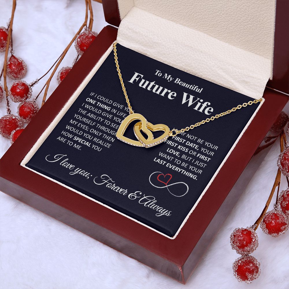 Future Wife Necklace My Last Everything, Promise Necklace For Her, Fiance Gifts For Her, Birthday Gifts For Future Wife With Message Card Box LED, Soulmate Necklace For Women, To My Wife Necklace Interlocking Heart