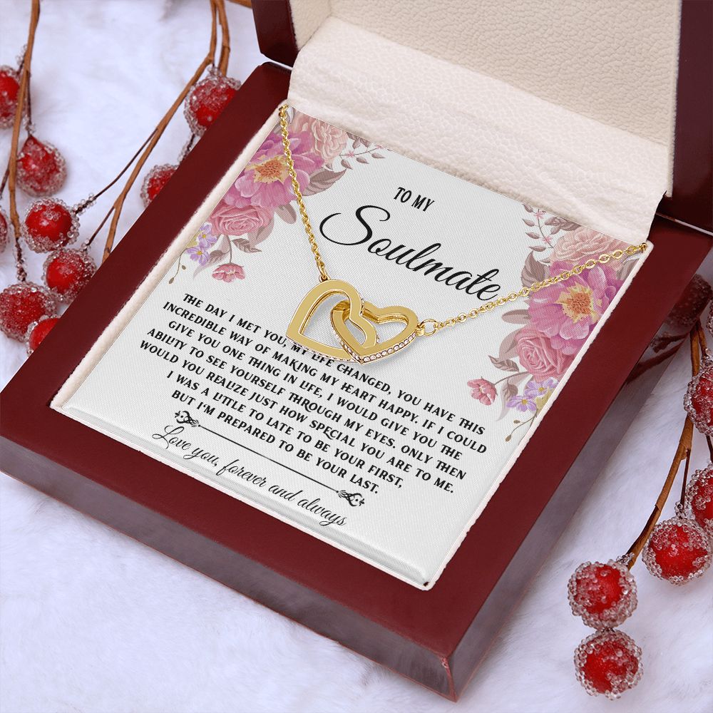 To My Soulmate Necklace, Necklaces For Wife from Husband, Soulmate Necklace to My Beautiful Wife, Necklace For Soulmate with Message Card and Necklace Gift Box Gift Box Styles on Birthday, Christmas, Wedding, Anniversary Interlocking Heart