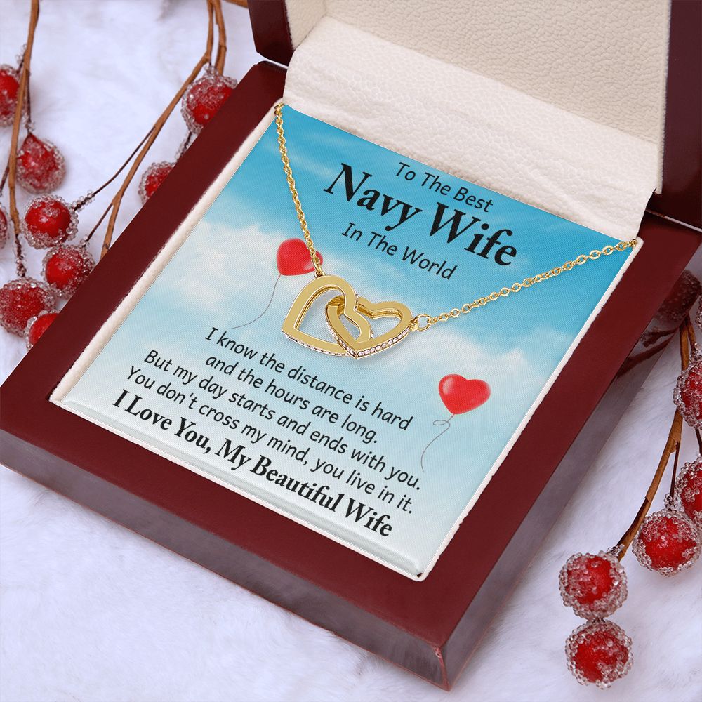 Couples Gifts, To My Navy Wife Necklace Gifts From Husband, Wedding Anniversary Jewelry For Wife From Husband, Wife Birthday From Husband, To My Soulmate Message Card and Gift Box styles On Birthday, Christmas, Anniversary  Interlocking Heart