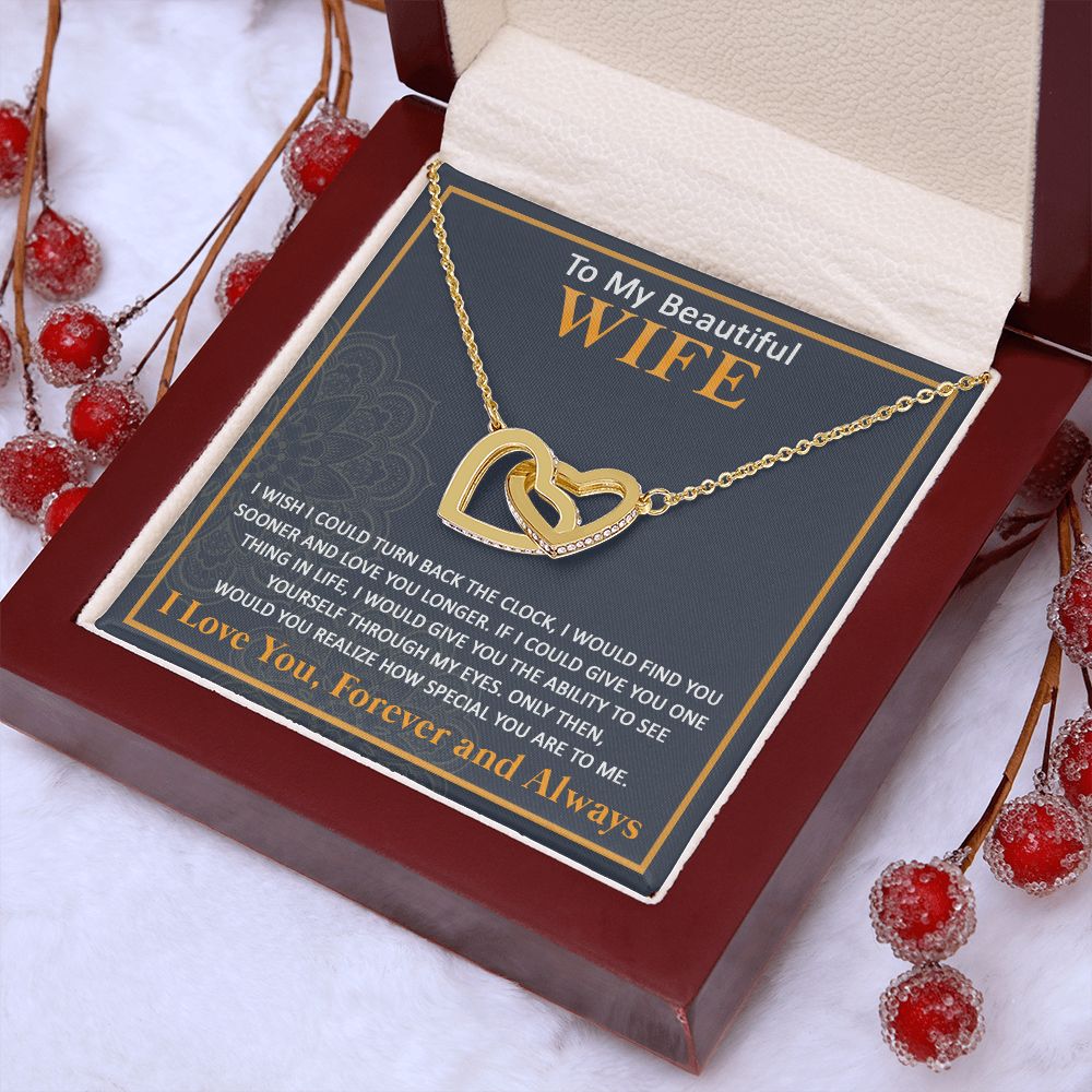 Couples Gifts, To My Beautiful Wife Necklace From Husband, Wedding Anniversary For Wife From Husband, Wife Wedding From Husband, To My Wife, Necklace Custom Name Message Card and Gift Box Styles on Birthday, Christmas, Wedding, Anniversary Interlocking He