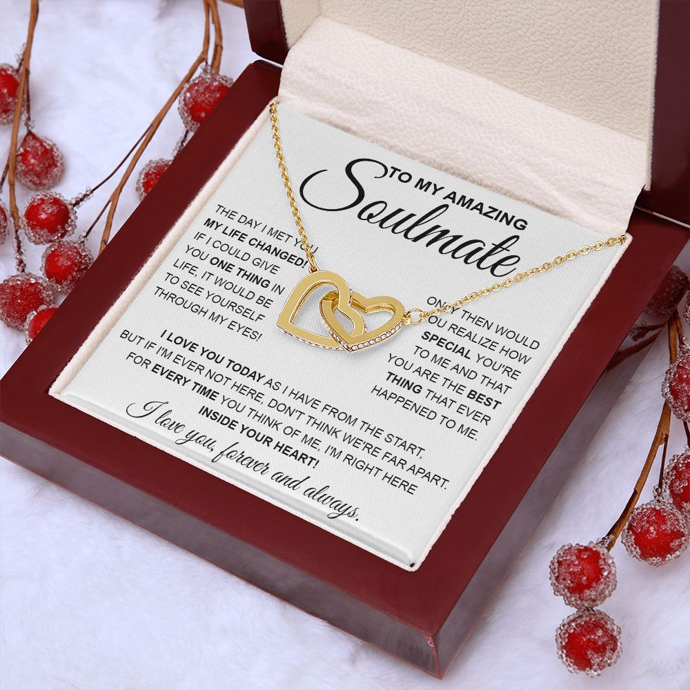 to My Soulmate Necklace, Soulmate Jewelry for Women, Wife Gifts from Husband , Valentine Necklace for Wife Soulmate Gifts Future Wife Necklace Message Card and Gift Box Styles on Birthday, Wedding, Anniversary, Valentine Interlocking Heart