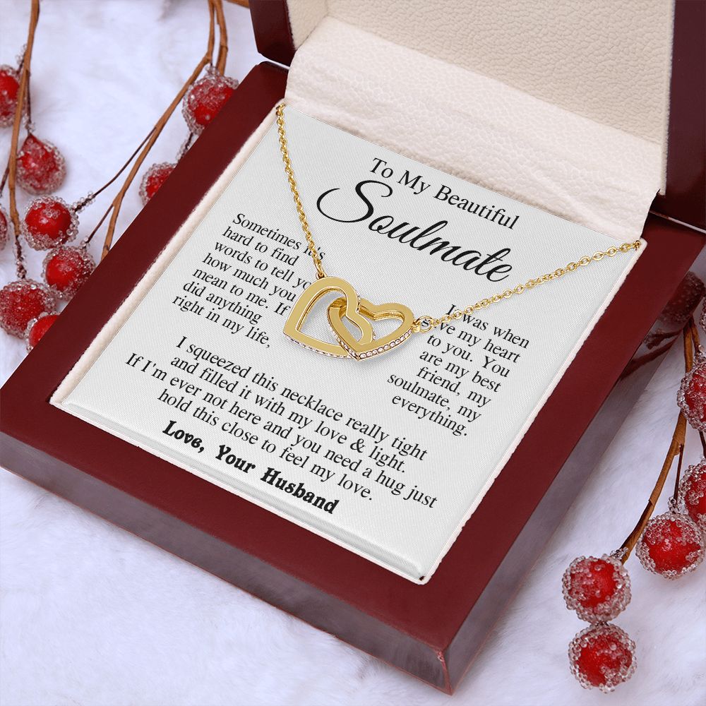 Soulmate Necklace from Husband, Anniversary Romantic Gifts for Wife from Husband to My Wife Necklaces for Wife Birthday Gifts, Wife Jewelry Necklace Message Card and Necklace Gift Box Gift Box Styles on Birthday, Wedding, Anniversary, Valentine Interlocki
