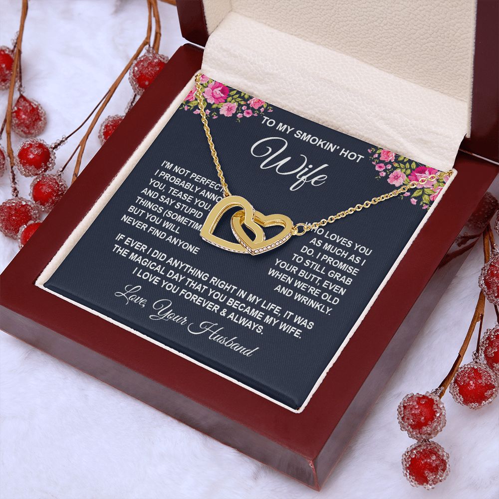Wife Necklace Gifts from Husband, Wedding Anniversary Gifts for Wife from Husband, Wife Birthday Gifts from Husband, To My Wife Necklace Message Card and Necklace Gifts Box Gift Box Styles on Birthday, Wedding, Anniversary, Valentine Interlocking Heart