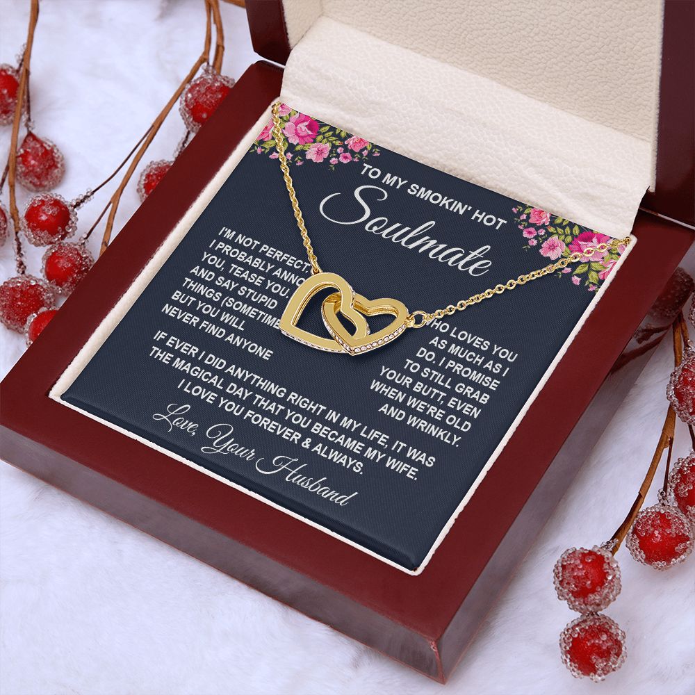Soulmate Necklace Gifts from Husband, Wedding Anniversary Gifts for Wife from Husband, Wife Birthday Gifts from Husband, To My Wife Necklace Message Card and Necklace Gifts Box Gift Box Styles on Birthday, Wedding, Anniversary, Valentine Interlocking Hear