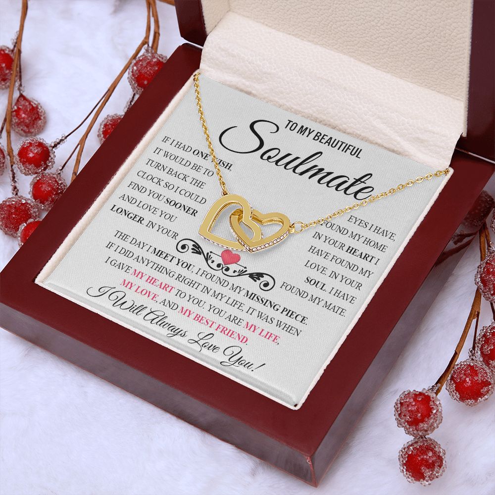 My Beautiful Soulmate Necklace Future Wife Gifts, Promise Necklace For Her, Fiance Gifts For Her, Valentine Birthday Gifts For Future Wife With Message Card Box LED, Soulmate Necklace For Women, To My Wife Necklace Interlocking Heart