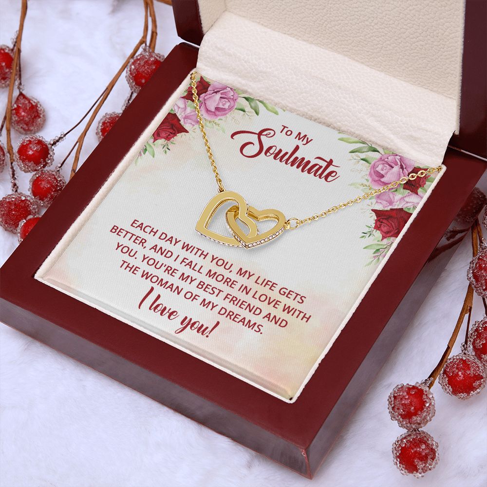 To My Soulmate Necklace I Love You Wife Love Knot Message Card and Box Gift Set for Girlfriend Women from Husband Boyfriend Couples, Meaningful Necklace Message Card and Gift Box Styles on Birthday, Christmas, Anniversary Interlocking Heart