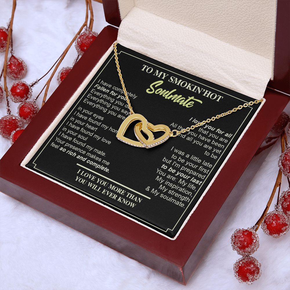 Couples Gifts, Necklace To My Hot Soulmate Necklace Gifts For My Wife with Future Wife Soulmate Girlfriend Necklaces Customer Name Message Card and Gift Box styles On Birthday, Christmas, Anniversary Interlocking Heart