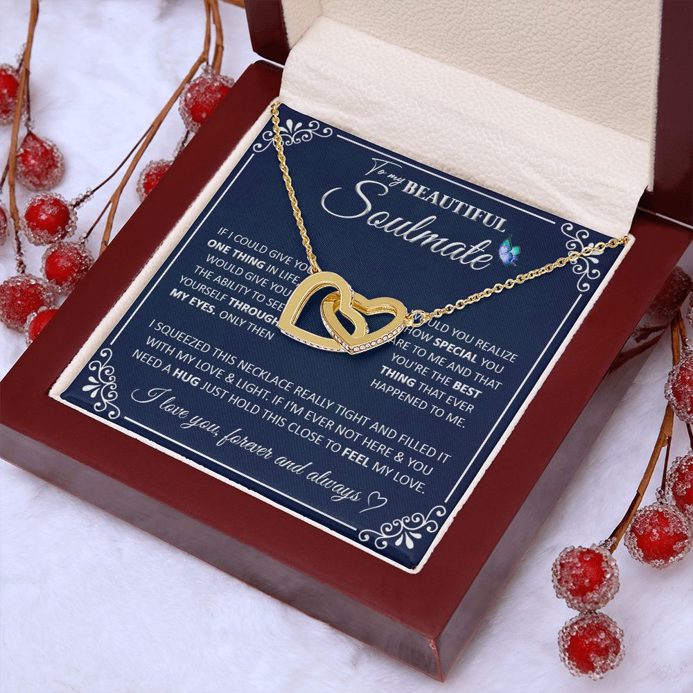 Couples Gifts, To My Beautiful Soulmate Necklace Gifts From Husband, Wedding Anniversary For Wife From Husband, To My Beautiful Wife Necklace, Necklace Custom Name Message Card and Gift Box Styles on Birthday, Christmas, Wedding, Anniversary Interlocking