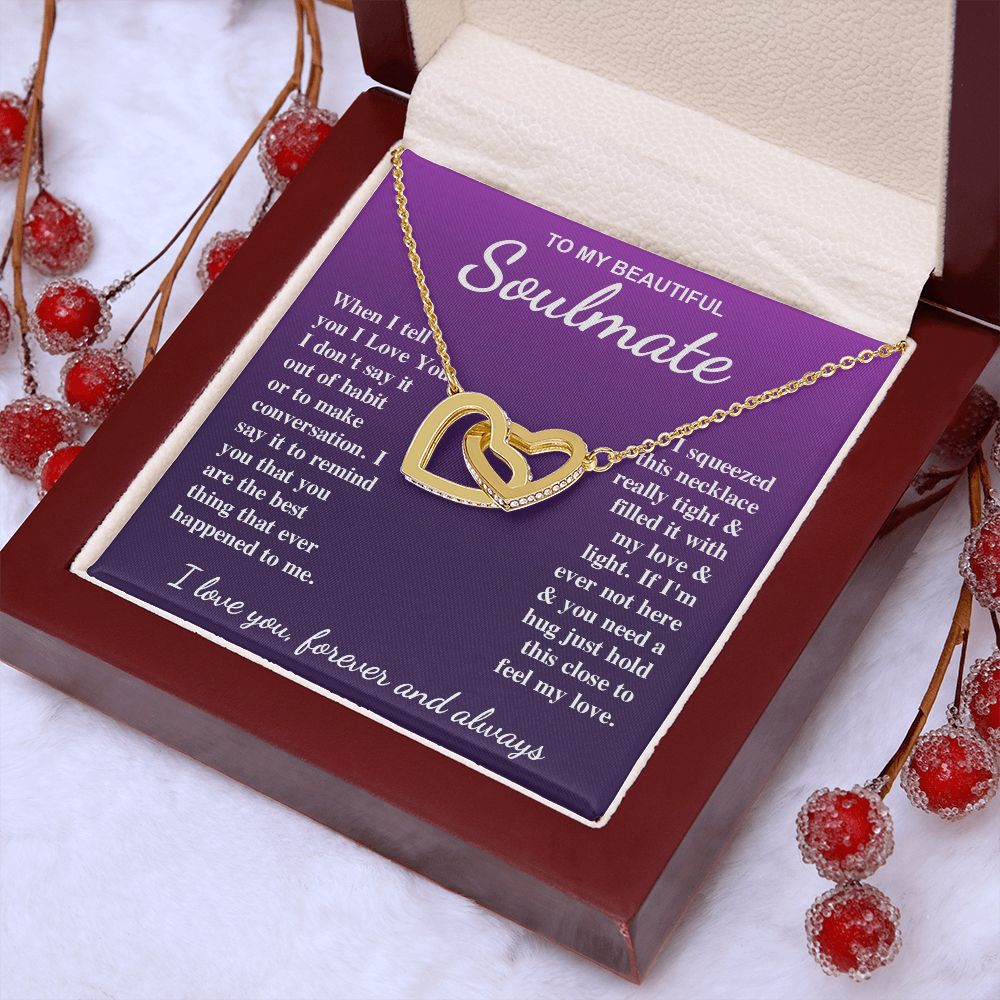 To My Beautiful Soulmate Necklace Gift for Her, Soulmate for Wife Birthday Gifts from Husband, Valentine for Women, Soulmate Gifts, Message Card and Necklace Gifts Box Gift Box Styles on Birthday, Wedding, Anniversary, Valentine Interlocking Heart