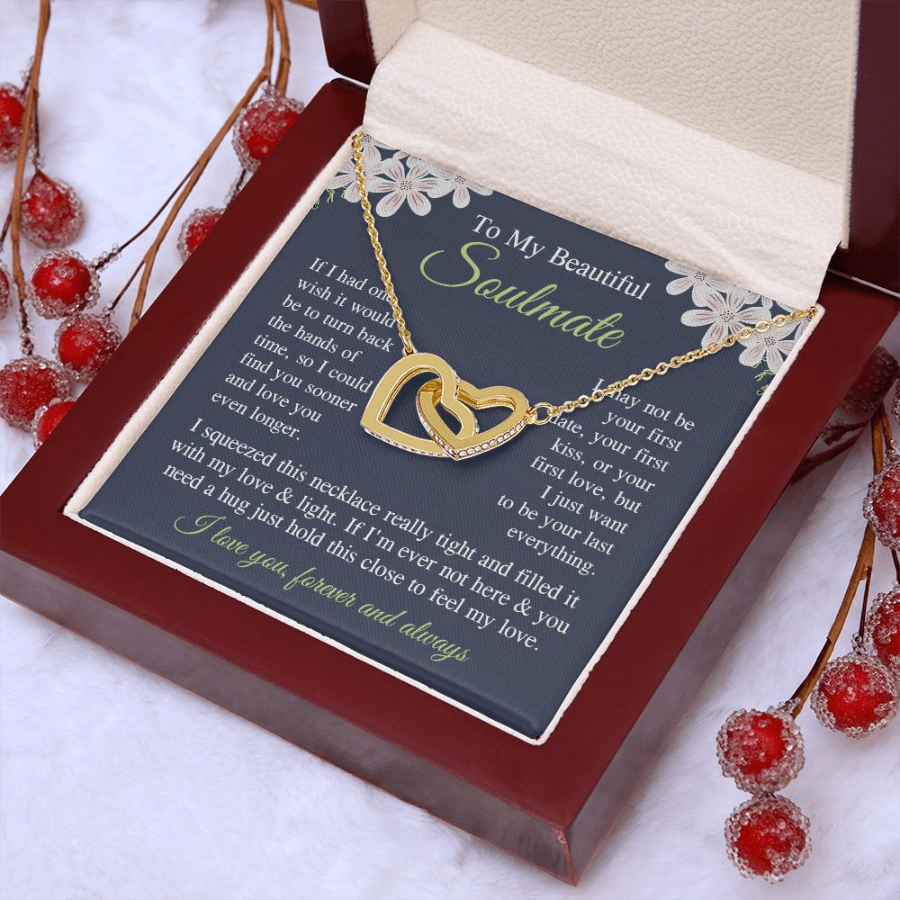 Soulmate Necklace Gift for Her, Soulmate Jewelry, Necklace for Future Soulmate, Valentine Anniversary Jewelry for Wife Necklace Gifts from Husband - Soulmate Gift Necklace with Message Card and Gift Box Interlocking Heart