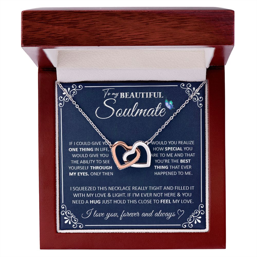Couples Gifts, To My Beautiful Soulmate Necklace Gifts From Husband, Wedding Anniversary For Wife From Husband, To My Beautiful Wife Necklace, Necklace Custom Name Message Card and Gift Box Styles on Birthday, Christmas, Wedding, Anniversary Interlocking