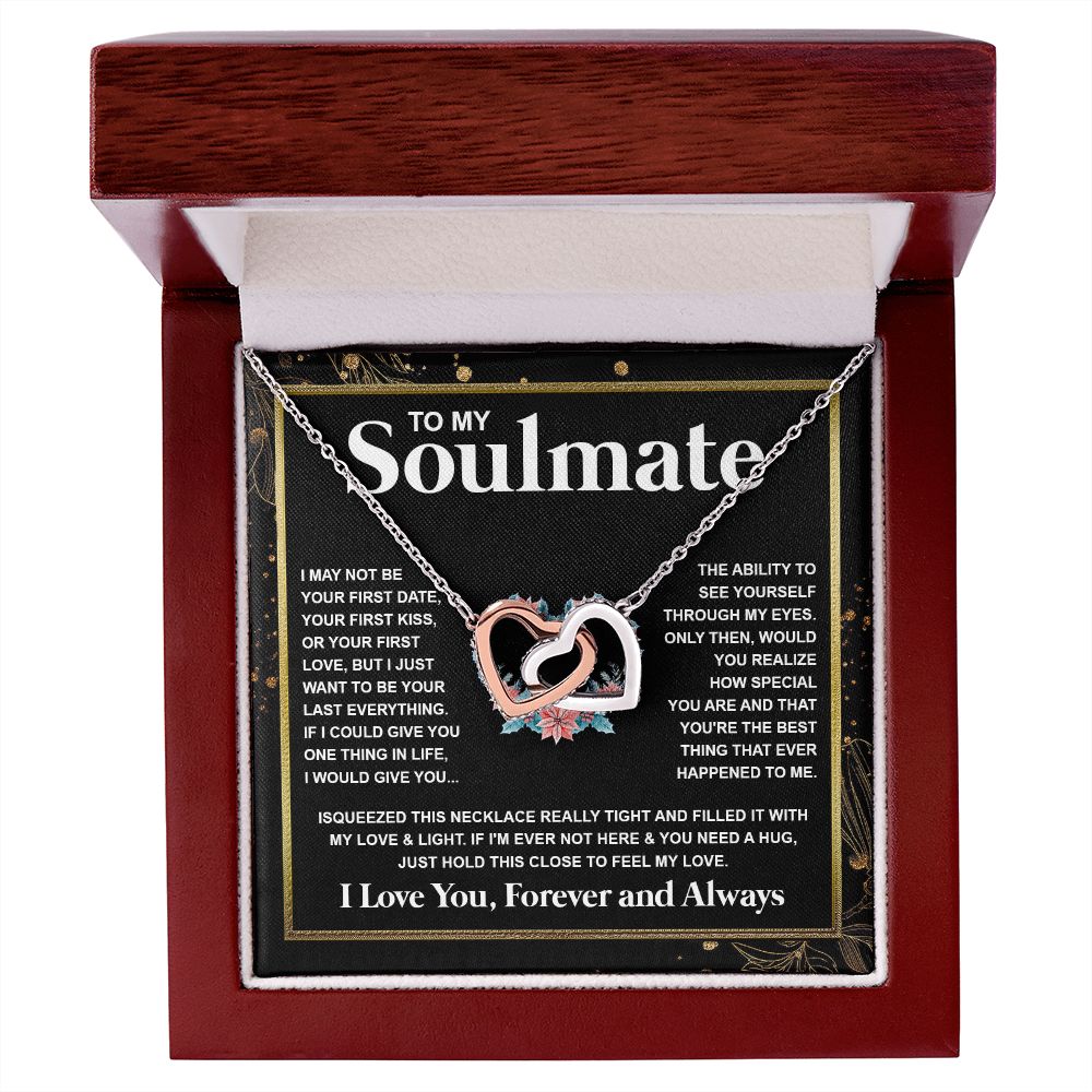 Couples Gifts Necklace To My Soulmate Necklace Anniversary Wedding Jewelry Romantic Gifts For My Wife Pendant Jewelry with Message Card and Box Necklaces for Women Valentines Day Happy Anniversary Wedding Present Interlocking Heart