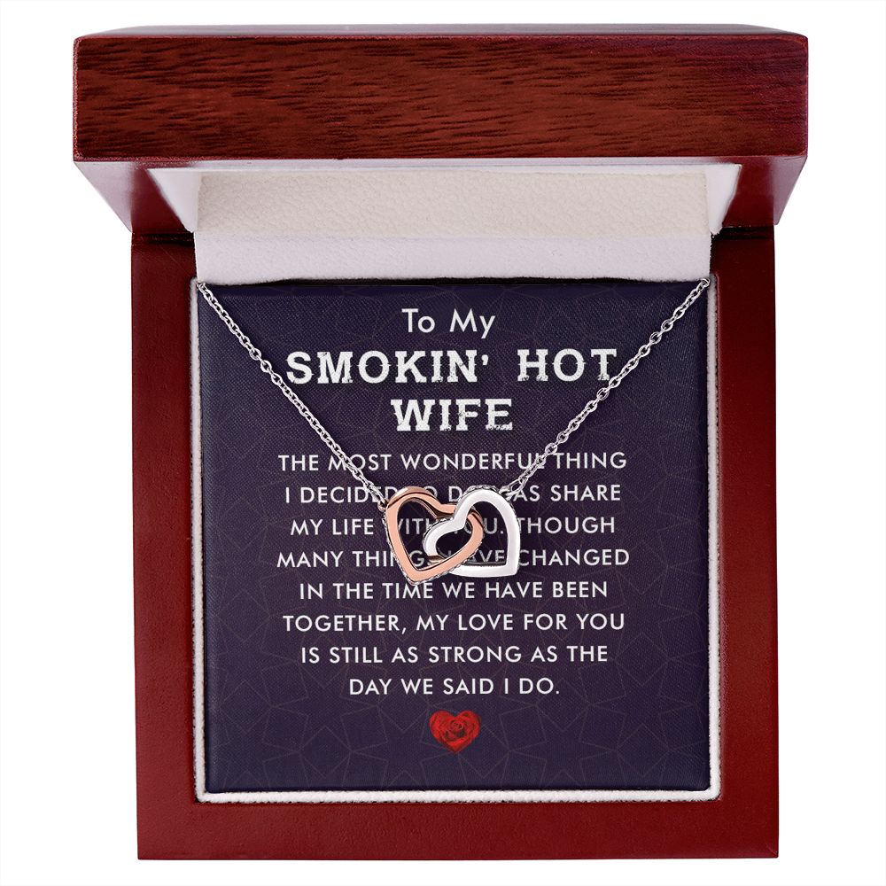 Couples Gifts, Smokin' Hot Wife Necklace Gifts From Husband, Wedding Anniversary Jewelry For Wife From Husband, Wife Birthday From Husband, To My Unbiological Sister Message Card and Gift Box styles On Birthday, Christmas, Anniversary  Interlocking Heart