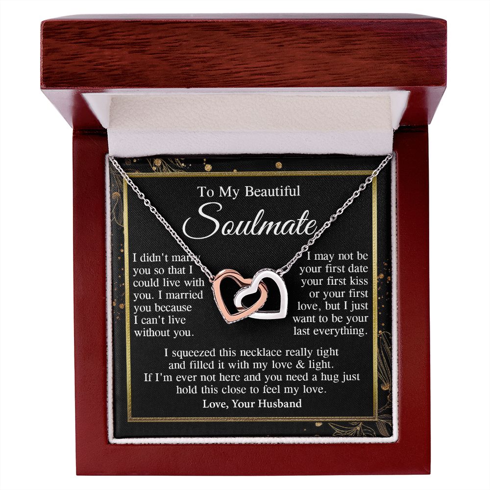 Soulmate Necklace Gift From Husband, Anniversary Romantic Gifts for Soulmate from Husband, Wife Wedding Gifts Message Card and Necklace Gifts Box Gift Box Styles on Birthday, Wedding, Anniversary, Valentine Interlocking Heart