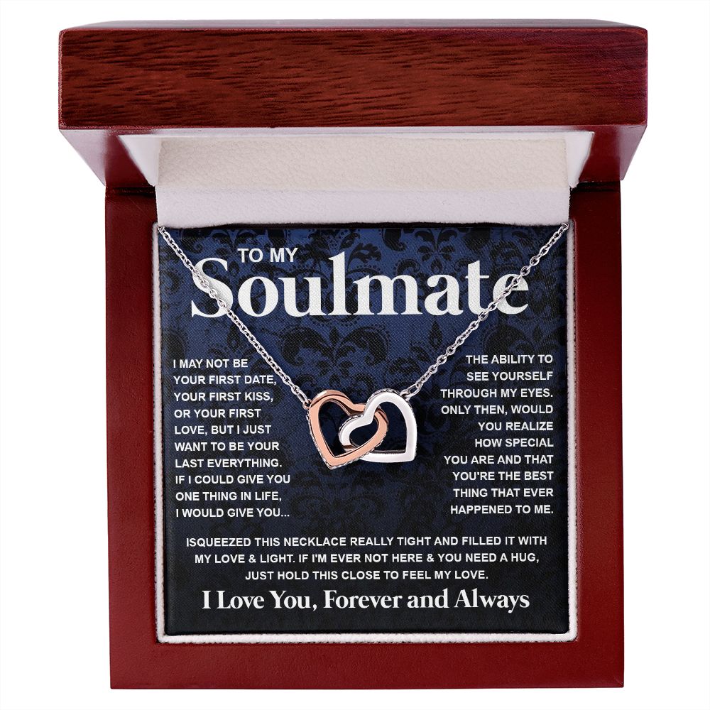Couples Gifts Necklace To My Soulmate Necklace Anniversary Christmas Jewelry Romantic Gifts For My Wife Pendant Jewelry with Message Card and Box Necklaces for Women Valentines Day Happy Anniversary Wedding Present Interlocking Heart