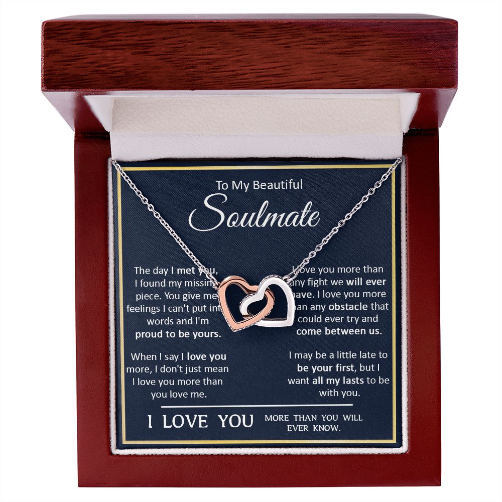 Couples Gifts, My Beautiful Soulmate Necklace Gifts From Husband, Wedding Anniversary For Wife From Husband, To My  Wife Necklace, Necklace Custom Name Message Card and Gift Box Styles on Birthday, Christmas, Wedding, Anniversary Interlocking Heart