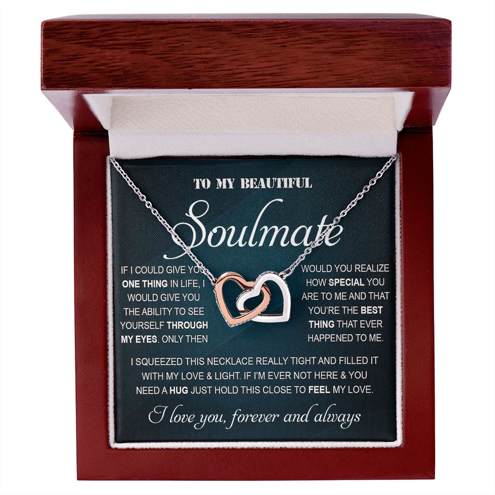 Personalized Valentine Gift For Wife, To My Soulmate Necklace For Women, Soulmate Necklace, To My Wife Necklace From Husband, Necklace Custom Name Message Card and Gift Box Styles on Birthday, Christmas, Wedding, Anniversary Interlocking Heart