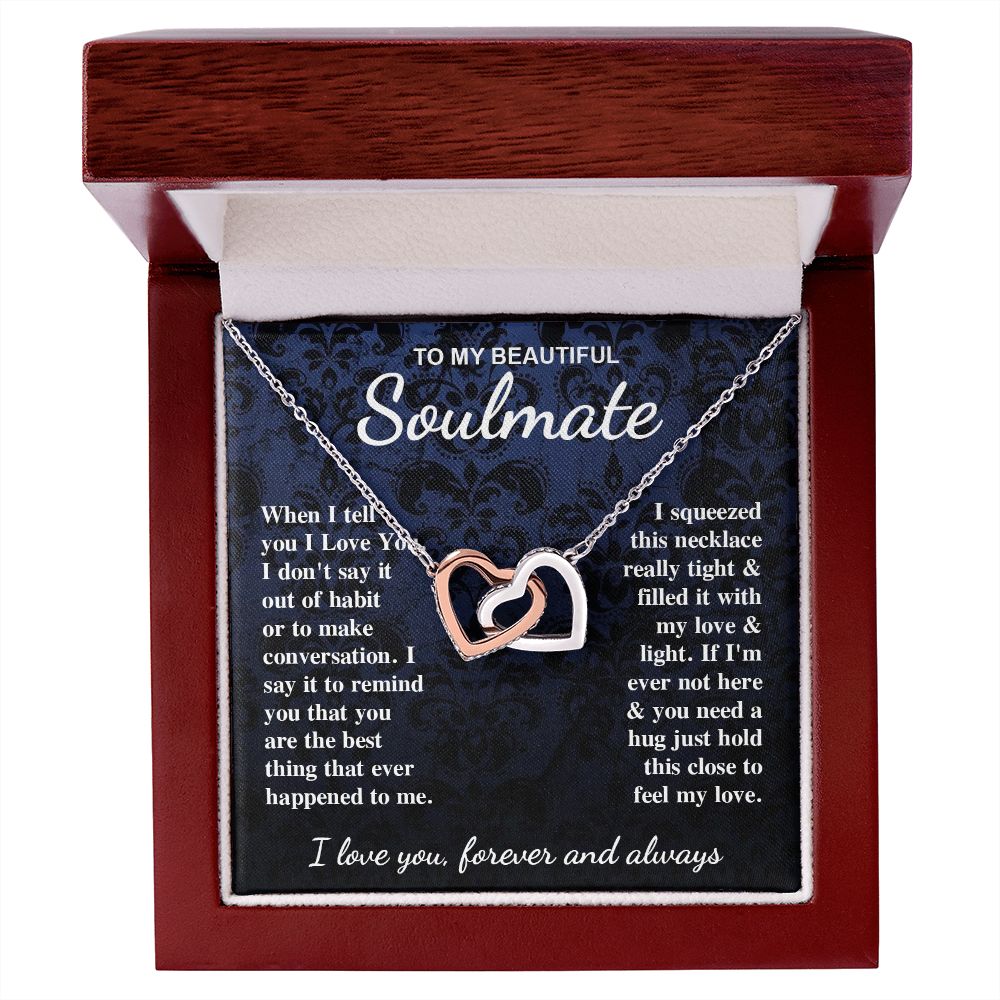 To My Beautiful Soulmate Necklace Gift for Her, Soulmate for Wife Birthday Gifts from Husband, Wedding for Women, Soulmate Gifts, Message Card and Necklace Gifts Box Gift Box Styles on Birthday, Wedding, Anniversary, Valentine Interlocking Heart