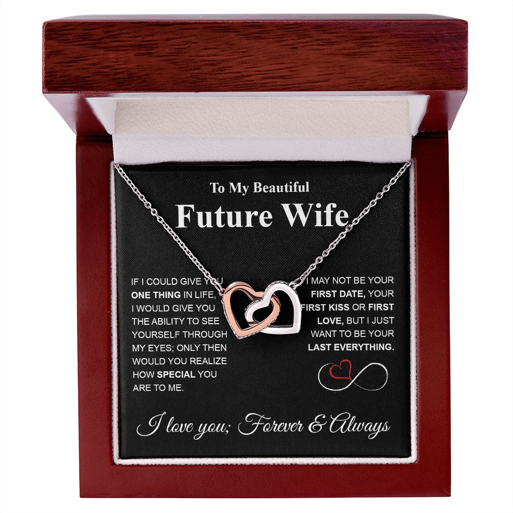 Future Wife Necklace My Last Everything, Promise Necklace For Her, Fiance Gifts For Her, Valentine Gifts For Future Wife With Message Card Box LED, Soulmate Necklace For Women, To My Wife Necklace Interlocking Heart