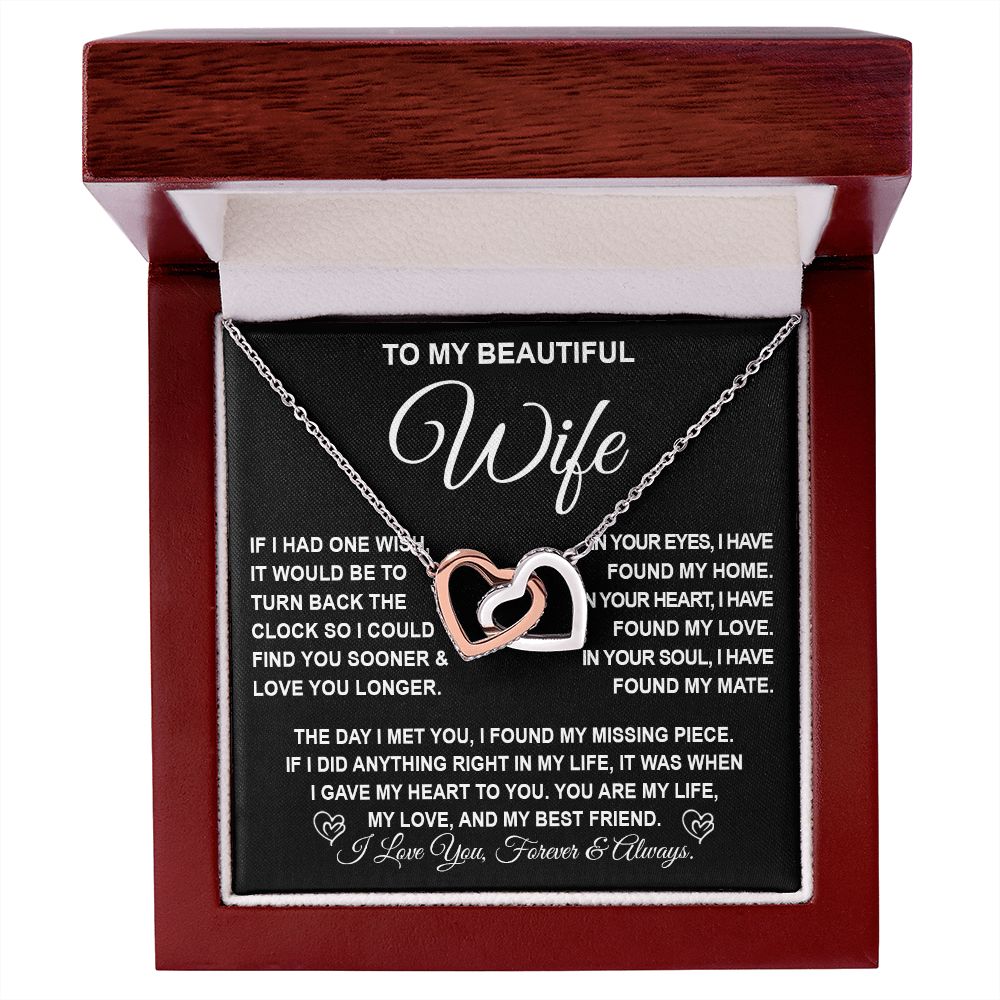 To My Beautiful Wife Necklace Gift for Her, Soulmate for Wife Birthday Gifts from Husband, Valentine Jewelry for Women, Soulmate Gifts, Message Card and Necklace Gifts Box Gift Box Styles on Birthday, Wedding, Anniversary, Valentine Interlocking Heart