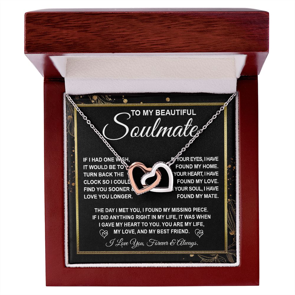 To My Beautiful Soulmate Necklace Gift for Her, Soulmate for Wife Valentine Gifts from Husband, Wedding Jewelry for Women, Soulmate Gifts, Message Card and Necklace Gifts Box Gift Box Styles on Birthday, Wedding, Anniversary, Valentine Interlocking Heart