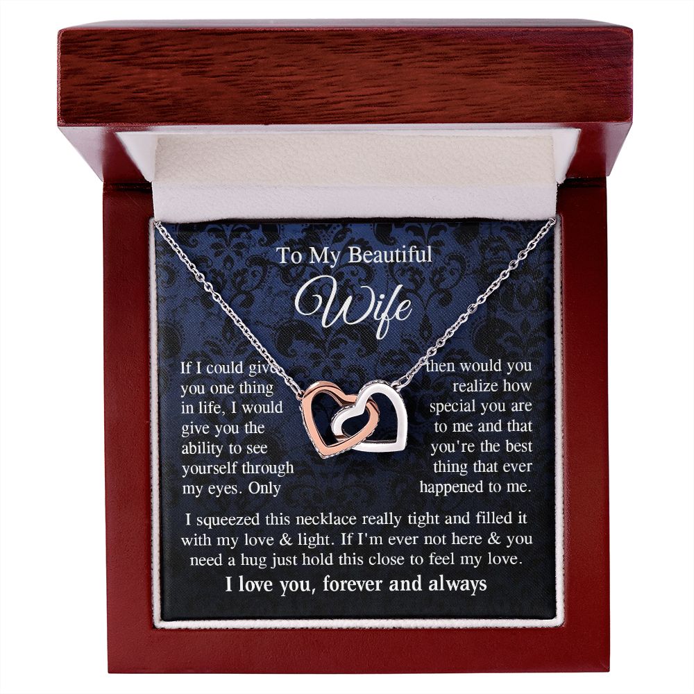 Wife Necklace Gift for Her, Soulmate Jewelry, Necklace for Future Wife, Valentine Anniversary Jewelry for Wife Necklace Gifts from Husband - Soulmate Gift Necklace with Message Card and Gift Box Interlocking Heart