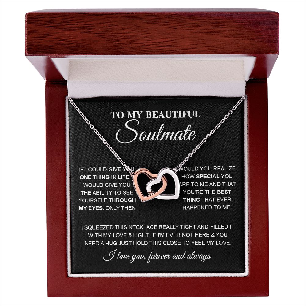 To My Beautiful Soulmate, Love Necklace for Girlfriend, Wife Gift, Soulmate Jewelry, Soulmate Necklace, Future Wife Gift, Necklace for Wife from Husband Necklace Message Card and Gift Box Styles on Birthday, Christmas, Wedding, Anniversary Interlocking He