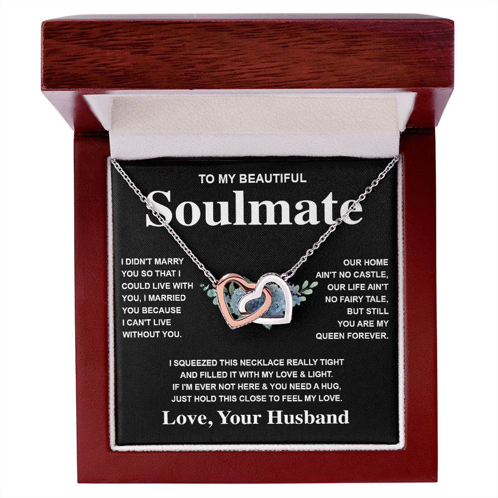 Soulmate Necklace Gift From Husband To My Badass Wife Pendant Valentines Day Anniversary Jewelry with Message Card and Gift Box. Gift for Wife. Necklace Gift Set for Wife Interlocking Heart