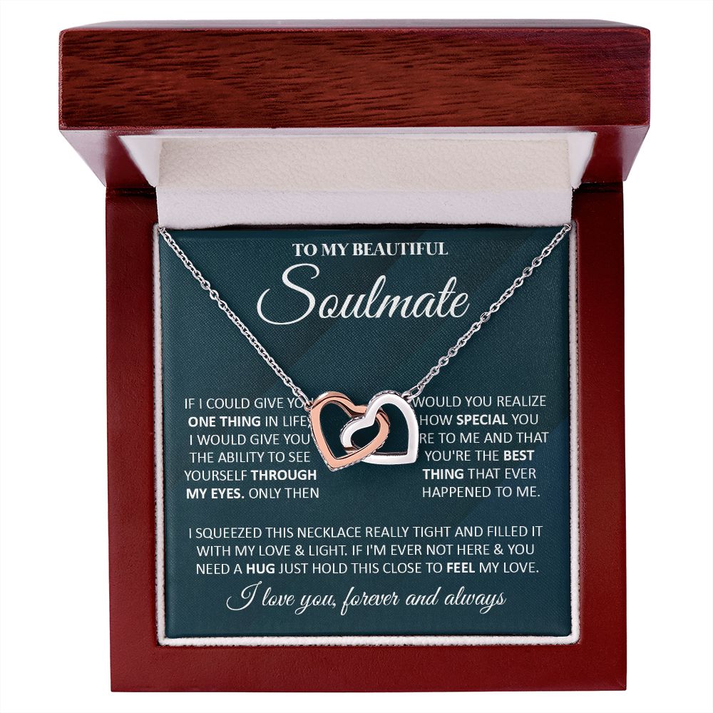 Couples Gifts, To My Beautiful Soulmate Necklace From Husband, Valentine For Wife From Husband, Wife Wedding From Husband, To My Wife, Necklace Custom Name Message Card and Gift Box Styles on Birthday, Christmas, Wedding, Anniversary Interlocking Heart
