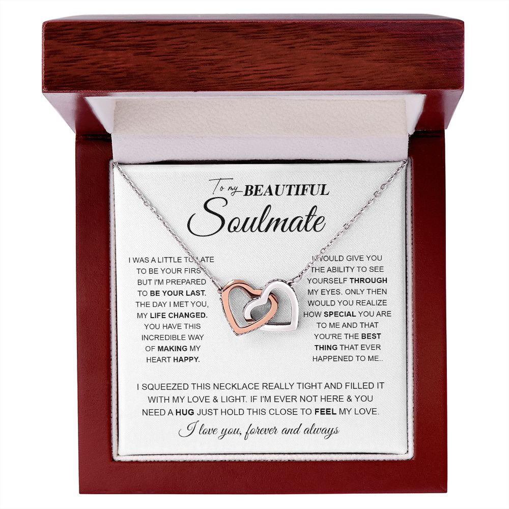 to My Beautiful Soulmate Necklace Future Wife Gifts, Promise Necklace For Her, Fiance Gifts For Her, Wedding Birthday Gifts For Future Wife With Message Card Box LED, Soulmate Necklace For Women, To My Wife Necklace Interlocking Heart