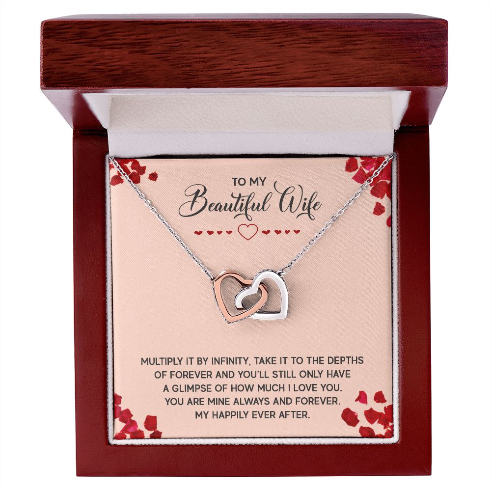 Couples Gifts, To My Beautiful Wife Necklace Gifts From Husband, Wedding Anniversary Jewelry For Wife From Husband, Wife Birthday From Husband, To My Soulmate Message Card and Gift Box styles On Birthday, Christmas, Anniversary  Interlocking Heart