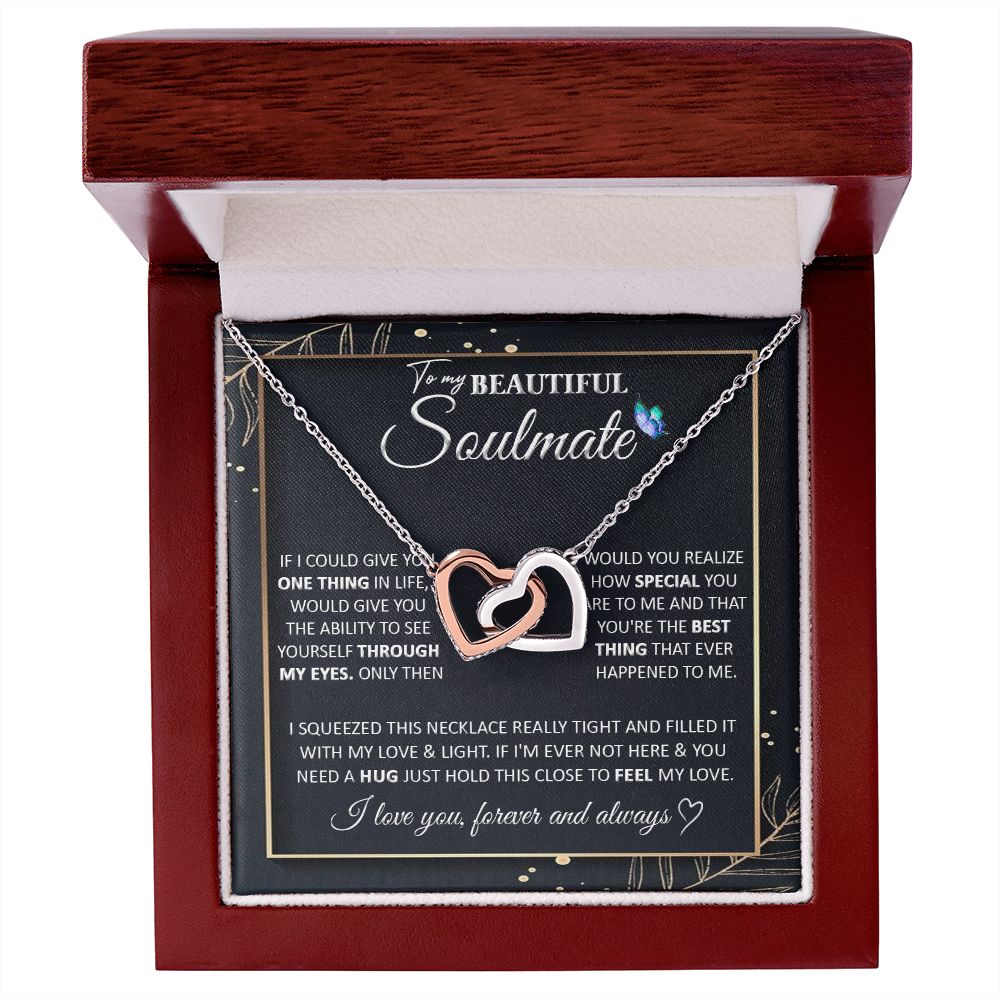 Couples Gifts To My Beautiful Soulmate Necklace From Husband, Wedding For Wife From Husband, Wife Wedding From Husband, To My Wife, Necklace Custom Name Message Card and Gift Box Styles on Birthday, Christmas, Wedding, Anniversary Interlocking Heart