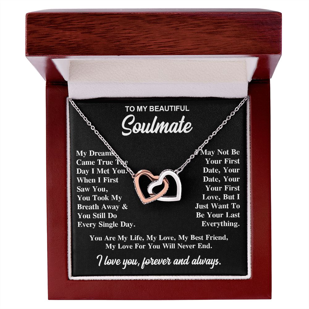 To My Soulmate Necklace Gift for Her, Soulmate Jewelry, Necklaces for Wife from Husband, Anniversary, To My Wife Necklace, Soulmate Gifts, Necklace Message Card and Gift Box Styles on Birthday, Wedding, Anniversary, Valentine Interlocking Heart